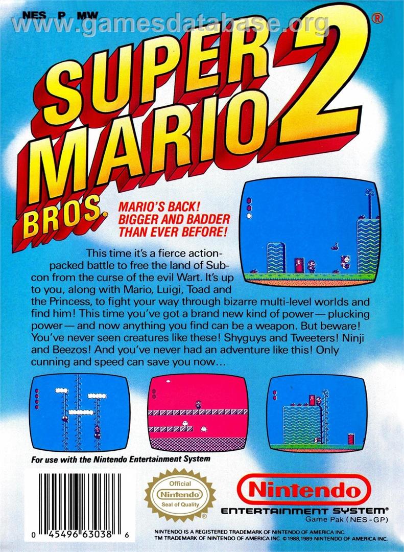 Super Mario Bros. 2 - Nintendo NES - Artwork - Box Back