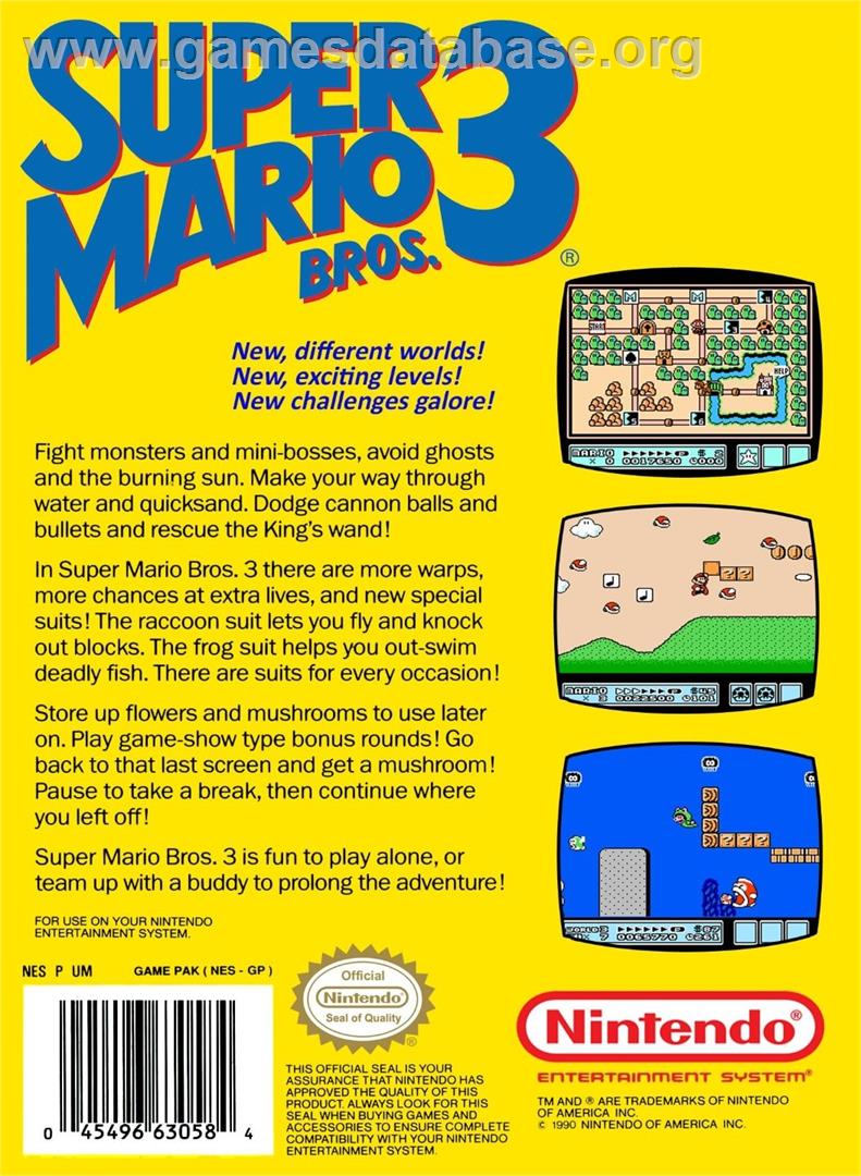 Super Mario Bros. 3 - Nintendo NES - Artwork - Box Back