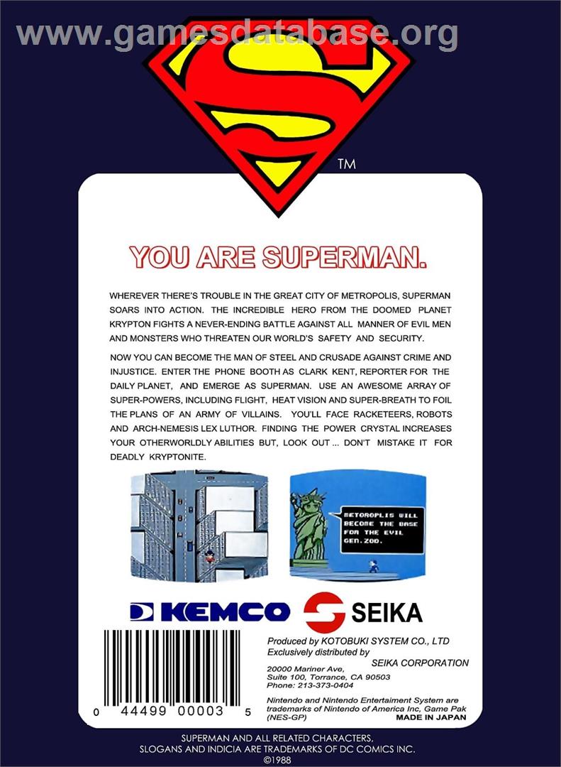 Superman (sunsoft) - Nintendo NES - Artwork - Box Back