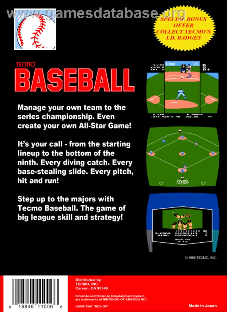 Tecmo Baseball - Nintendo NES - Artwork - Box Back