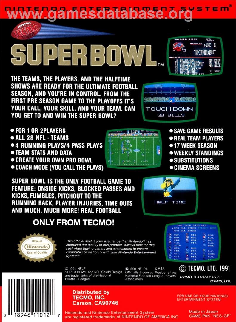 Tecmo Super Bowl - Nintendo NES - Artwork - Box Back