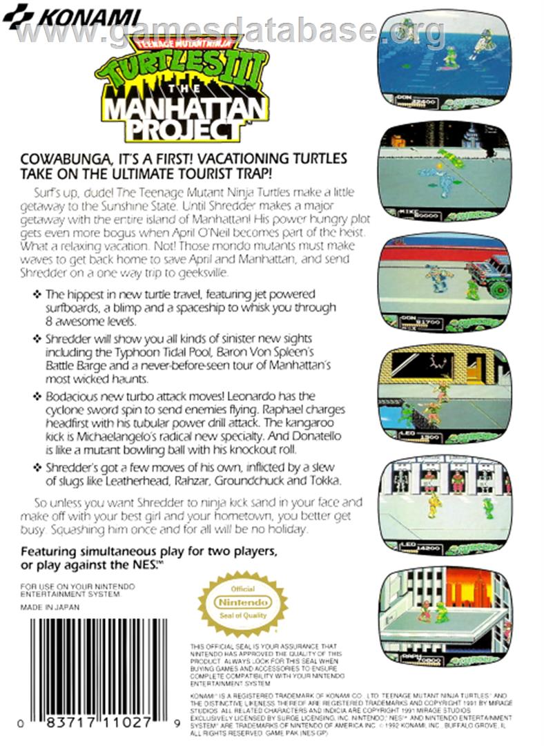 Teenage Mutant Ninja Turtles 3: The Manhattan Project - Nintendo NES - Artwork - Box Back
