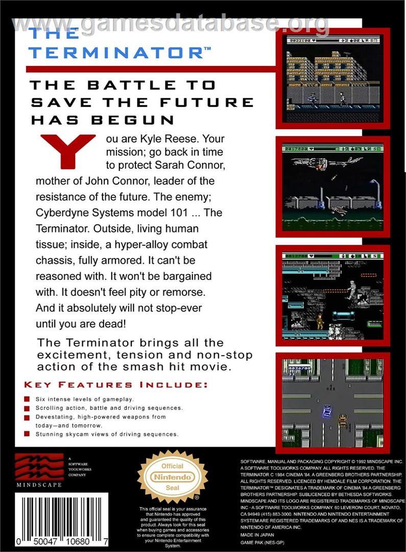 Terminator, The - Nintendo NES - Artwork - Box Back