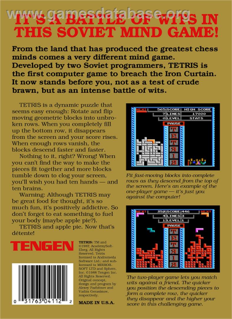 Tetris - Nintendo NES - Artwork - Box Back