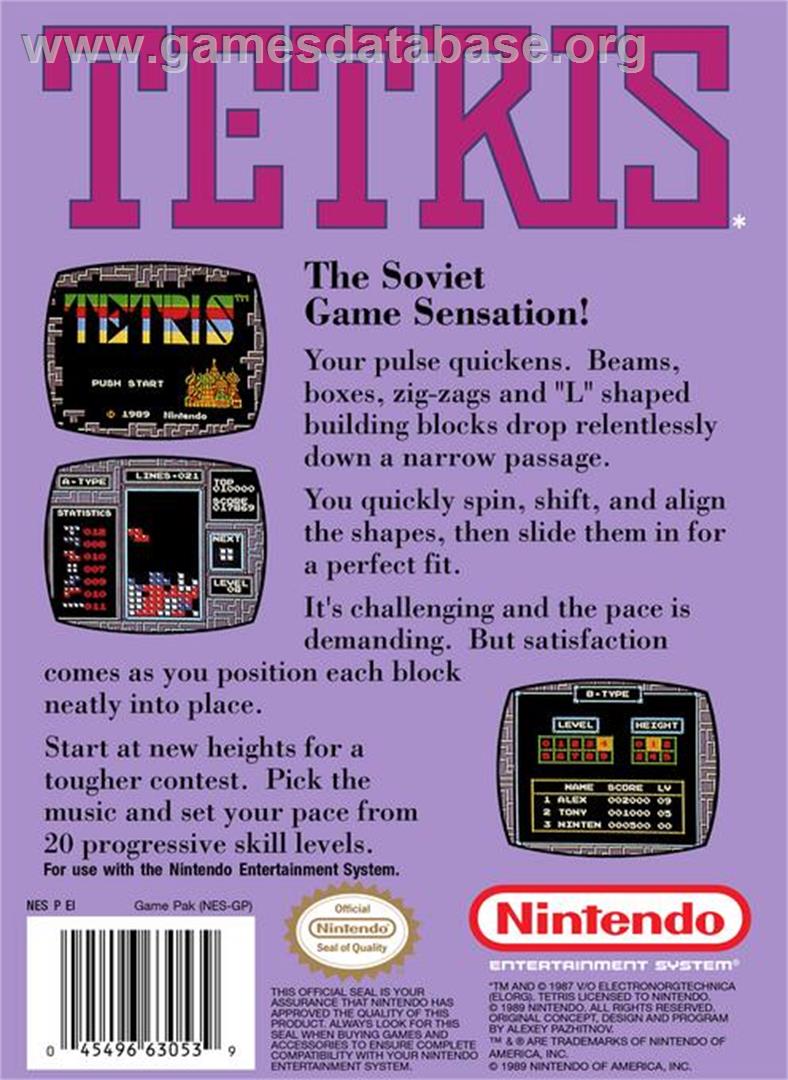Tetris - Nintendo NES - Artwork - Box Back