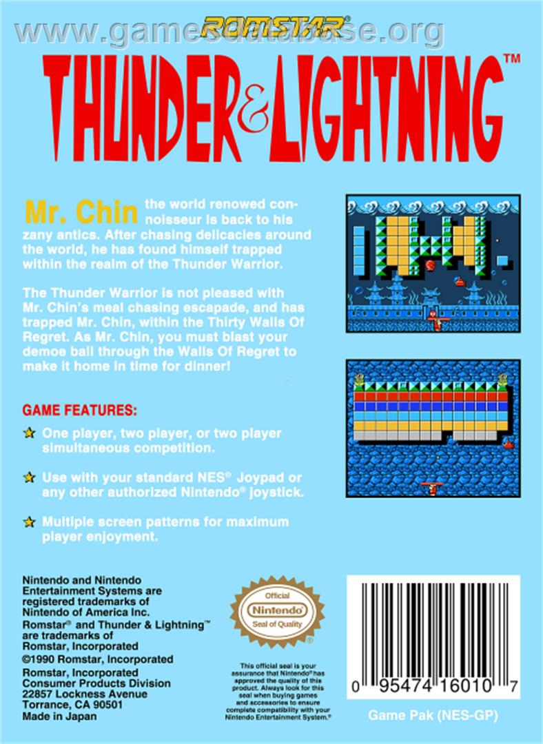 Thunder & Lightning - Nintendo NES - Artwork - Box Back