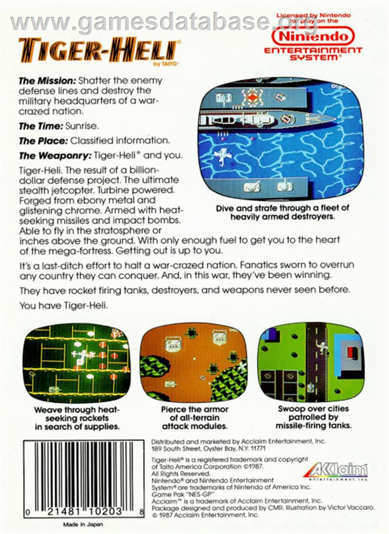 Tiger Heli - Nintendo NES - Artwork - Box Back