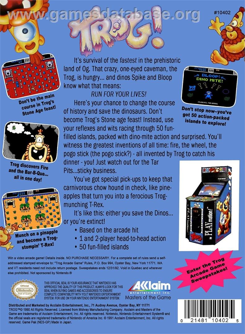 Trog - Nintendo NES - Artwork - Box Back