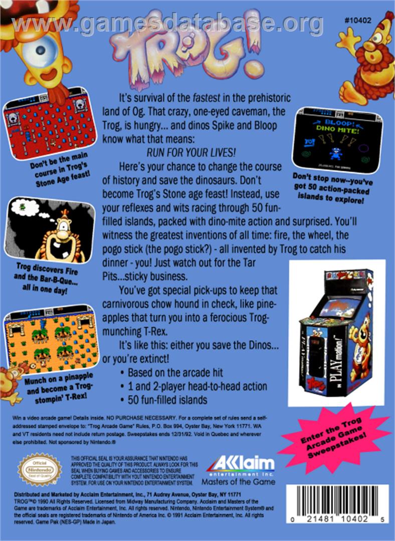 Trog - Nintendo NES - Artwork - Box Back
