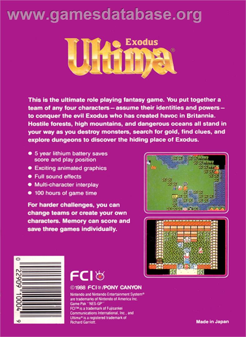 Ultima III: Exodus - Nintendo NES - Artwork - Box Back