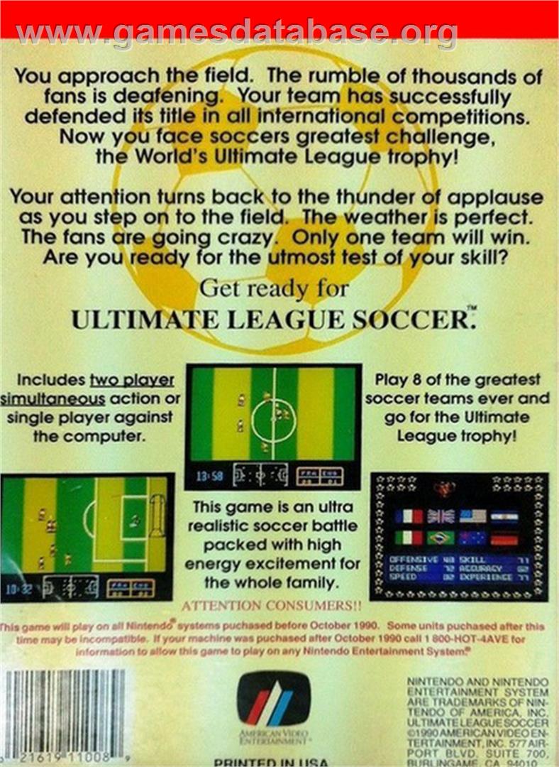 Ultimate League Soccer - Nintendo NES - Artwork - Box Back