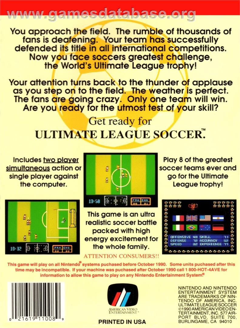 Ultimate League Soccer - Nintendo NES - Artwork - Box Back