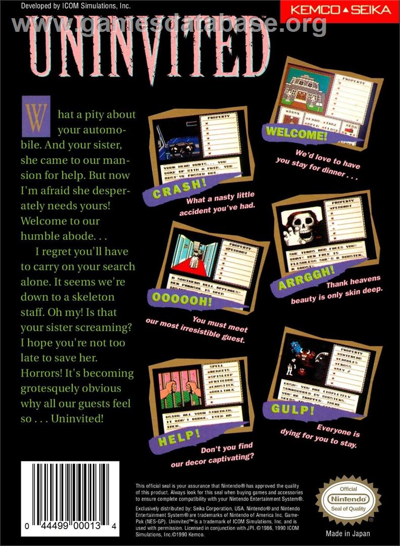 Uninvited - Nintendo NES - Artwork - Box Back