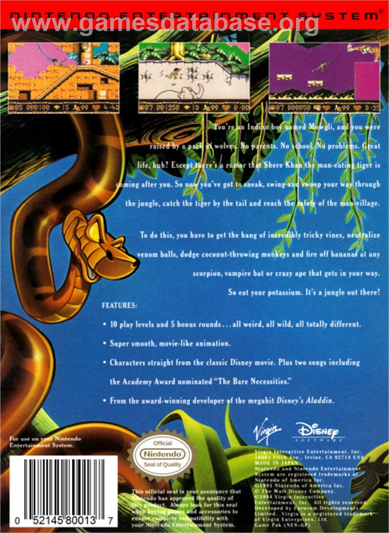 Walt Disney's The Jungle Book - Nintendo NES - Artwork - Box Back