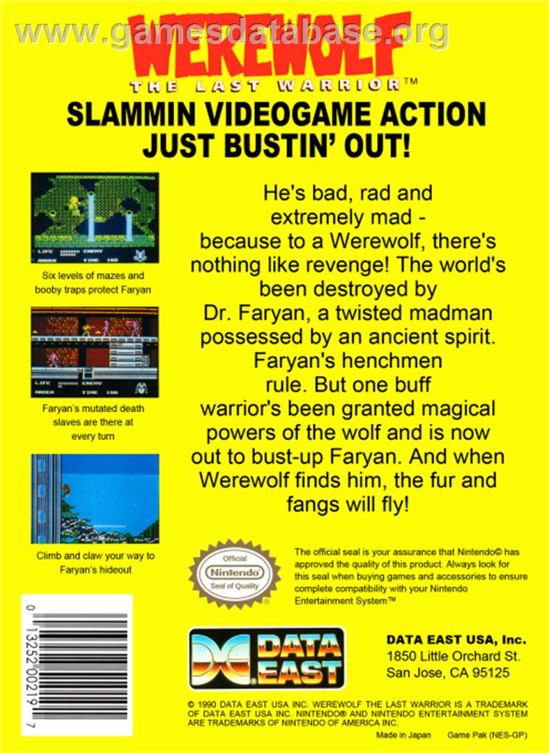 Werewolf: The Last Warrior - Nintendo NES - Artwork - Box Back