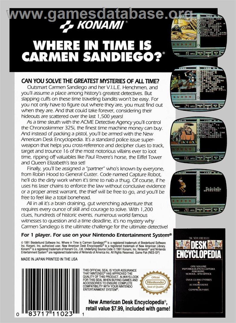 Where In Time Is Carmen Sandiego? - Nintendo NES - Artwork - Box Back