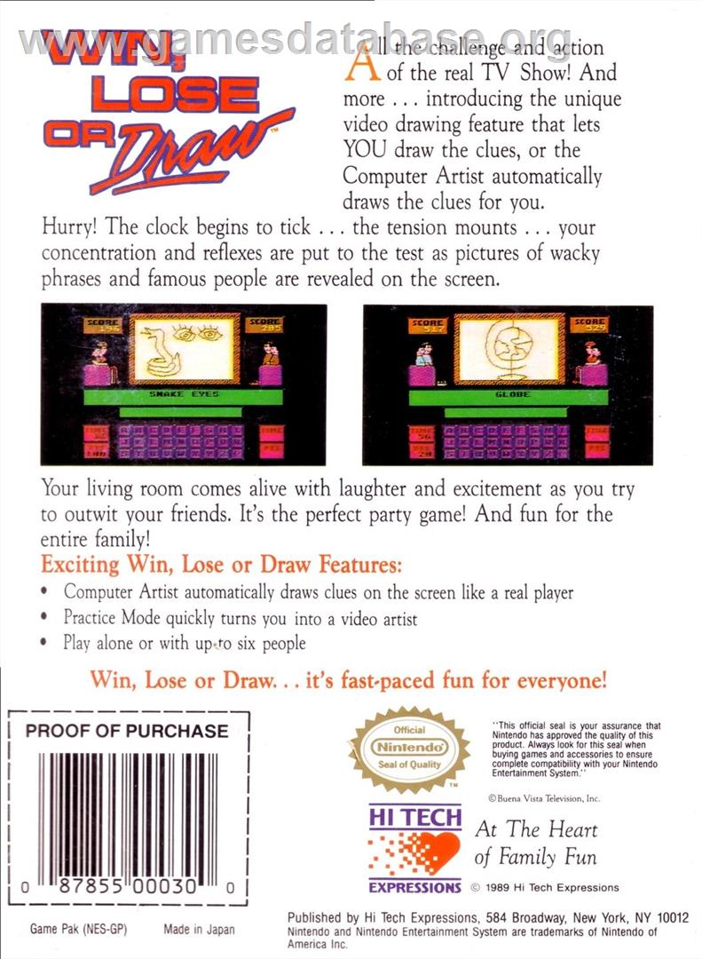 Win, Lose Or Draw - Nintendo NES - Artwork - Box Back