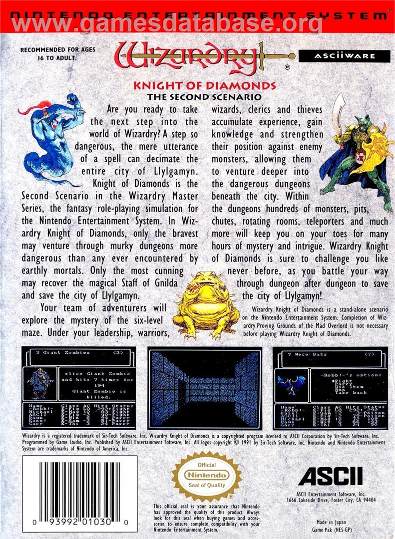 Wizardry Knight Of Diamonds - The Second Scenario - Nintendo NES - Artwork - Box Back