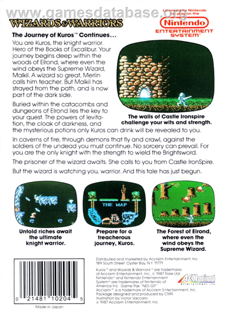 Wizards & Warriors - Nintendo NES - Artwork - Box Back