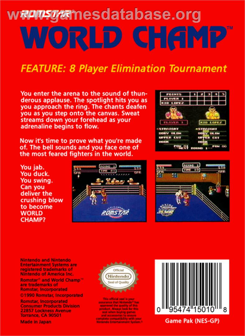 World Champ:  Super Boxing Great Fight - Nintendo NES - Artwork - Box Back