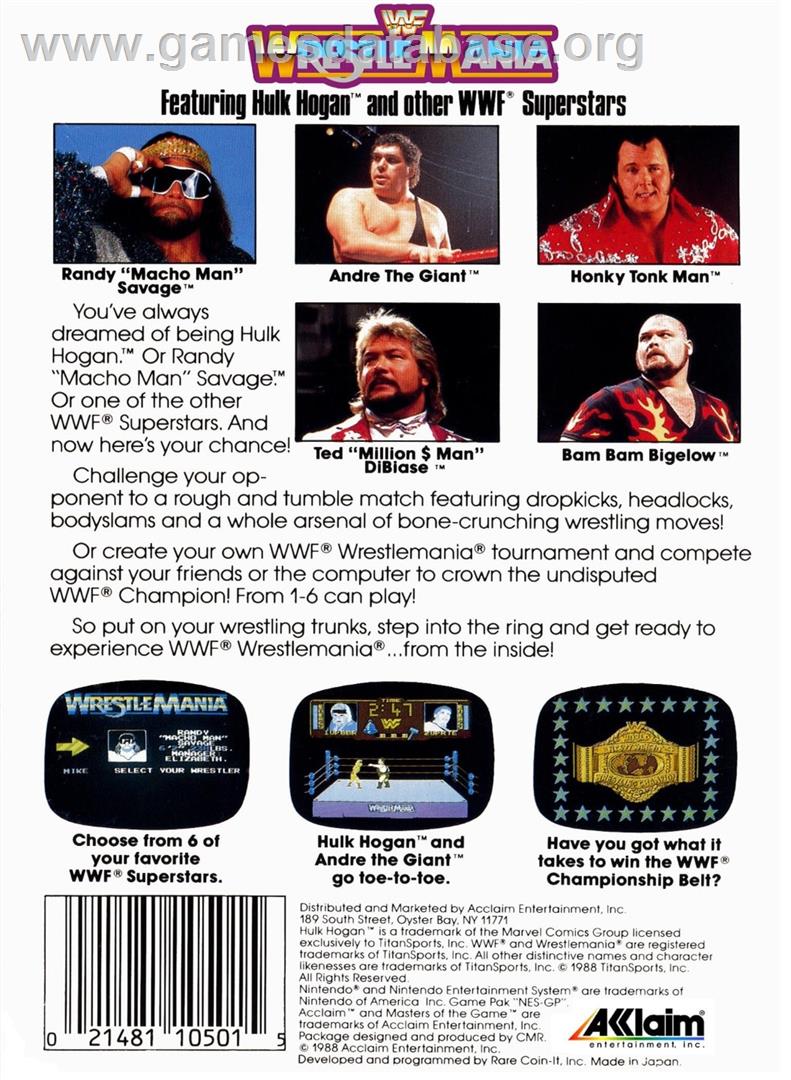 Wwf Wrestlemania - Nintendo NES - Artwork - Box Back