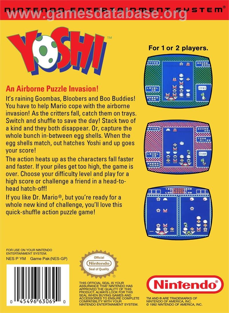Yoshi's Cookie - Nintendo NES - Artwork - Box Back