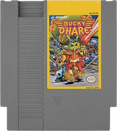 Cartridge artwork for Bucky O'Hare on the Nintendo NES.