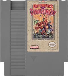 Cartridge artwork for Defenders of Dynatron City on the Nintendo NES.