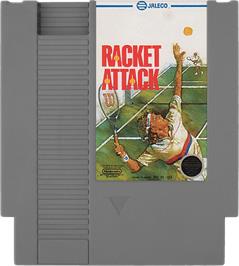 Cartridge artwork for Racket Attack on the Nintendo NES.