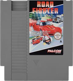 Cartridge artwork for Road Fighter on the Nintendo NES.