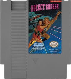 Cartridge artwork for Rocket Ranger on the Nintendo NES.