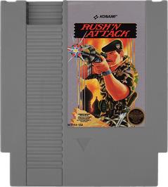 Cartridge artwork for Rush'n Attack on the Nintendo NES.