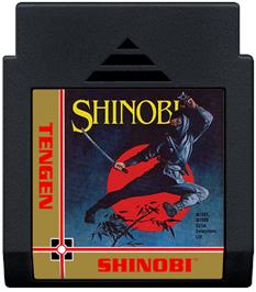 Cartridge artwork for Shinobi on the Nintendo NES.