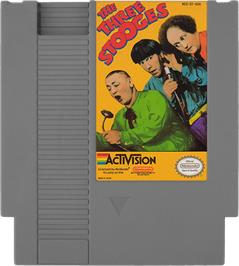 Cartridge artwork for Three Stooges on the Nintendo NES.