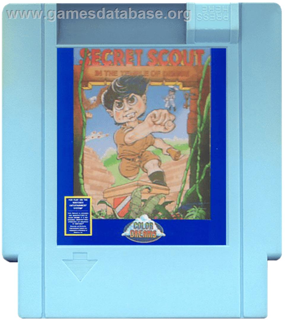 Secret Scout in the Temple of Demise - Nintendo NES - Artwork - Cartridge