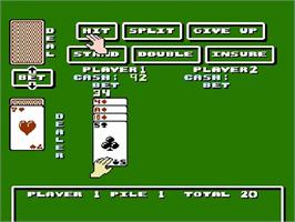 In game image of Blackjack on the Nintendo NES.