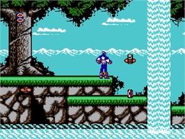 In game image of Captain America and The Avengers on the Nintendo NES.