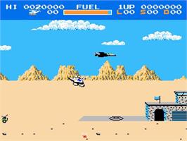 In game image of Choplifter on the Nintendo NES.