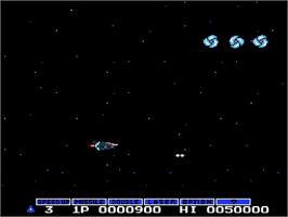 In game image of Gradius on the Nintendo NES.