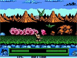 In game image of Joe and Mac - Caveman Ninja on the Nintendo NES.