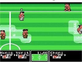 In game image of Kunio-kun no Nekketsu Soccer League on the Nintendo NES.