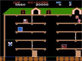 In game image of Mappy on the Nintendo NES.
