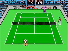 In game image of Rad Racket - Deluxe Tennis 2 on the Nintendo NES.