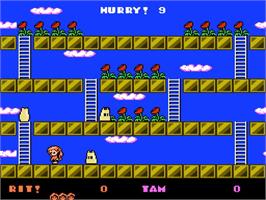 In game image of Rod Land on the Nintendo NES.
