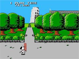 In game image of Snoopy's Silly Sports Spectacular! on the Nintendo NES.