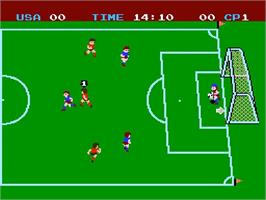 In game image of Soccer on the Nintendo NES.