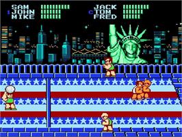 In game image of Super Dodge Ball on the Nintendo NES.