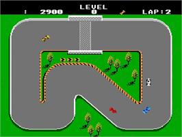 In game image of Super Sprint on the Nintendo NES.