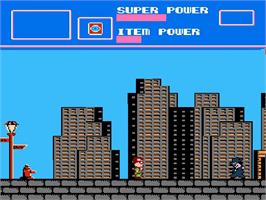 In game image of Superman on the Nintendo NES.