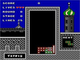 In game image of Tetris on the Nintendo NES.